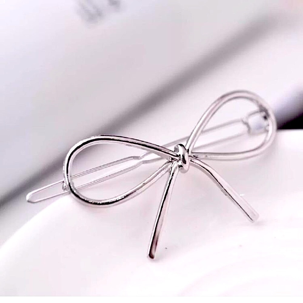 ⚜️[𝟯/$𝟭𝟴]⚜️Silver Bow Simple Metal Barrette NEW - Picture 2 of 8